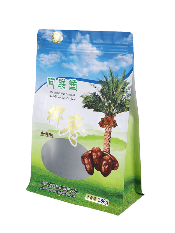 Borsa a fondo piatto con finestra frontale per il confezionamento di alimenti secchi